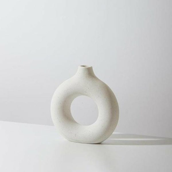 Vases |   Flower Vase Fine Workmanship Elegent Style Wide Application Ceramic Decorative Doughnut Party Shape Planter Gifts Household For Household Decoration Vases beige