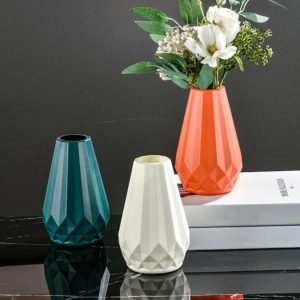 Vases |   Flower Vase Geometric Design Flower Holder Smooth Surface Stylish Nordic Vase For Table Home Decoration Curtain Decorative Accessories blue