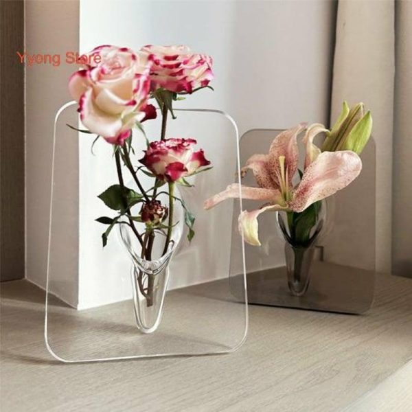 Vases |   Flower Vase Nordic Style Aesthetics Elegant Ins Attractive Decorative Acrylic Desktop Plant Holder Decor Living Room Vases blue