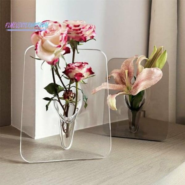 Vases |   Flower Vase Nordic Style – Aesthetics Elegant Ins Attractive, Decorative Acrylic Desktop Plant Holder, Decor Living Room Vases blue