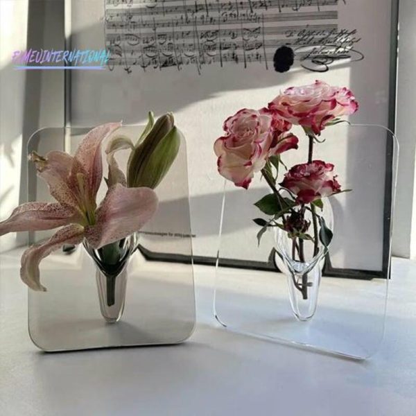 Vases |   Flower Vase Nordic Style – Aesthetics Elegant Ins Attractive, Decorative Acrylic Desktop Plant Holder, Decor Living Room Vases blue