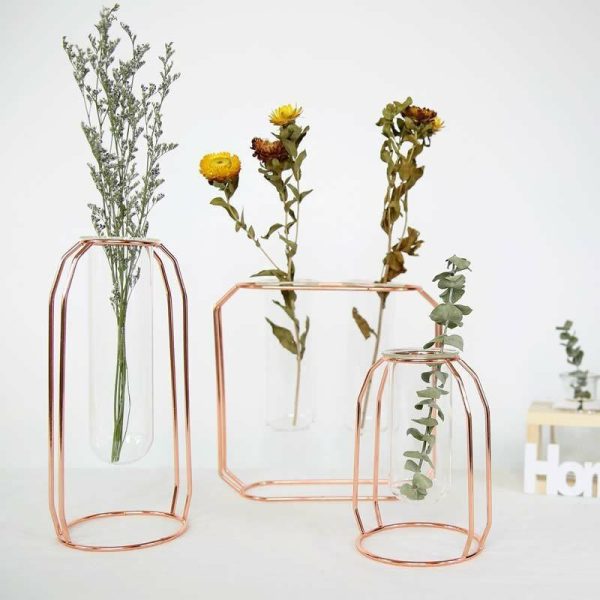 Vases |   Glass Tube Plant Pot Hanging Vase Metal Stand Flower Bottle Container Hydroponic Container Terrarium Vases gold