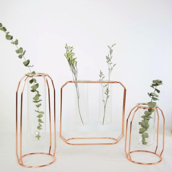 Vases |   Glass Tube Plant Pot Hanging Vase Metal Stand Flower Bottle Container Hydroponic Container Terrarium Vases gold