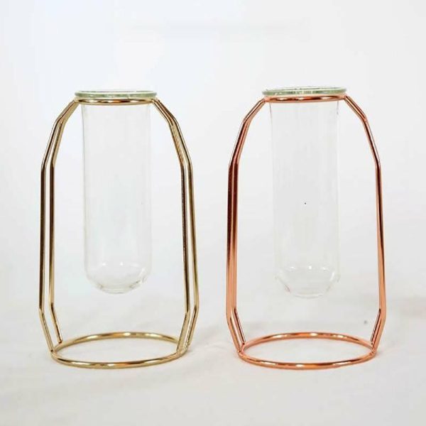 Vases |   Glass Tube Plant Pot Hanging Vase Metal Stand Flower Bottle Container Hydroponic Container Terrarium Vases gold