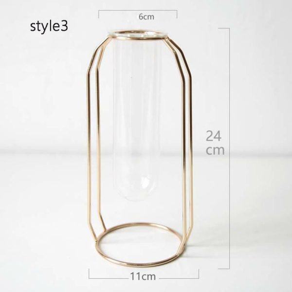 Vases |   Glass Tube Plant Pot Hanging Vase Metal Stand Flower Bottle Container Hydroponic Container Terrarium Vases gold