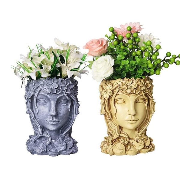 Vases |   Head Planter Face Flower Pot Goddess Statue Planter Decorative Girl Portrait Indoor Outdoor Girl Face Flower Vase Container Vases grey