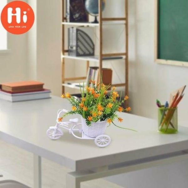 Vases |   Hi 1 Set Chic Fake Saxifrage Bike Beautiful Increase Vitality Rattan Tricycle Faux Vases champagne