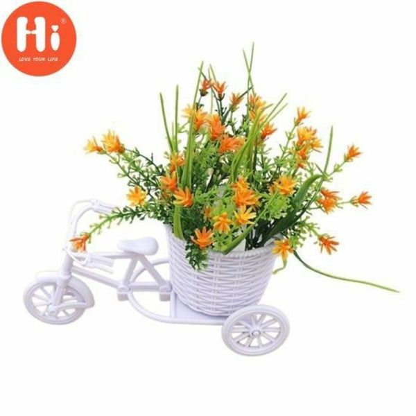 Vases |   Hi 1 Set Chic Fake Saxifrage Bike Beautiful Increase Vitality Rattan Tricycle Faux Vases champagne