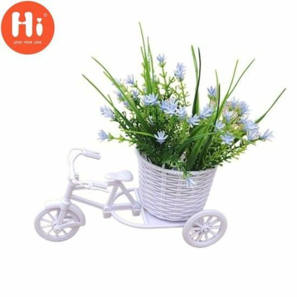 Vases |   Hi 1 Set Chic Fake Saxifrage Bike Beautiful Increase Vitality Rattan Tricycle Faux Vases champagne