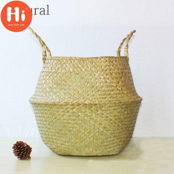 Vases |   Hi 1Pc Handmade Storage Organizer Basket Rattan Foldable Plant Flower Pots Wickerwork Basket Vases black