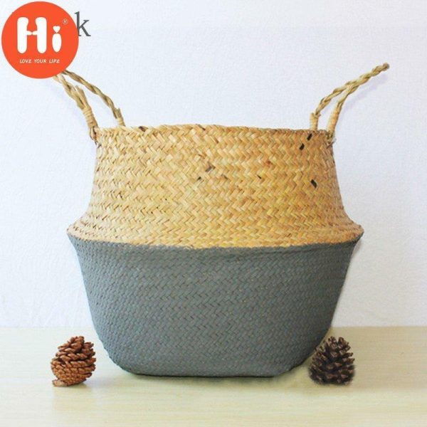 Vases |   Hi 1Pc Handmade Storage Organizer Basket Rattan Foldable Plant Flower Pots Wickerwork Basket Vases black