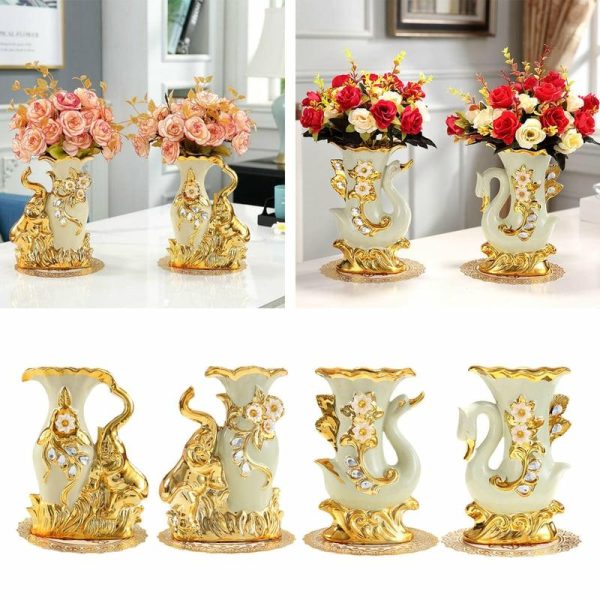 Vases |   Hi European Style Ceramic Flower Vase Floral Vases Desktop Decor Left Elephant Vases as the picture