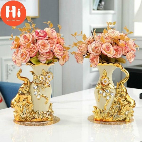 Vases |   Hi European Style Ceramic Flower Vase Floral Vases Desktop Decor Left Elephant Vases as the picture