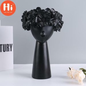 Vases |   Hi Nordic Style Home Decoration Girl Vase Decoration Cute Human Head Decoration Resin Crafts Living Room Flower Arrangement Vases black