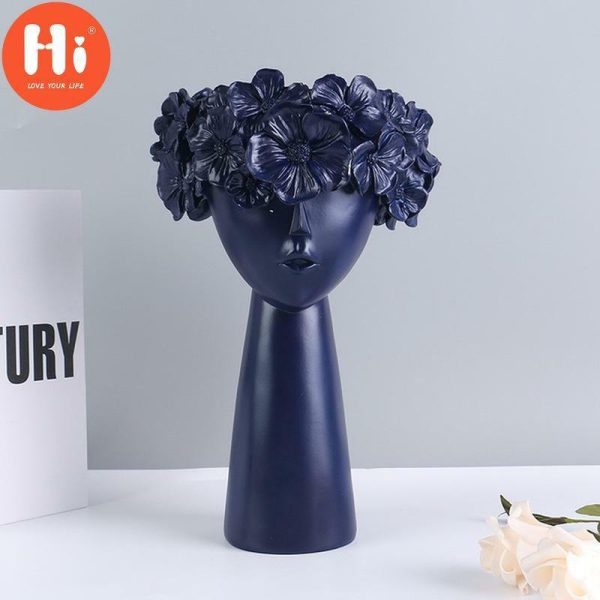 Vases |   Hi Nordic Style Home Decoration Girl Vase Decoration Cute Human Head Decoration Resin Crafts Living Room Flower Arrangement Vases black