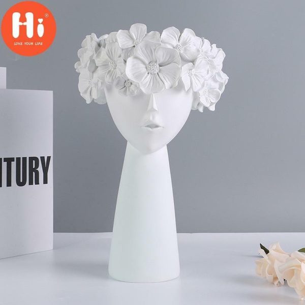 Vases |   Hi Nordic Style Home Decoration Girl Vase Decoration Cute Human Head Decoration Resin Crafts Living Room Flower Arrangement Vases black