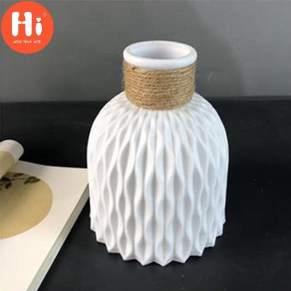 Vases |   Hi Plastic Flower Vase Origami Imitation Ceramic Basket Home Nordic For Decor Vase Vases grey