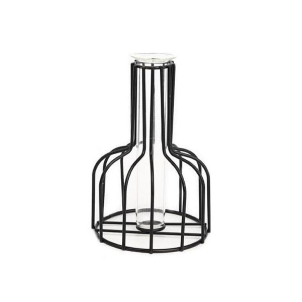 Vases |   Iron Vase Anti-Broken Bottom Water-Storable Drop-Resistance Detachable Non Slip Built-In Glass Tube Nordic Greenery Vase Home Decor Vases black