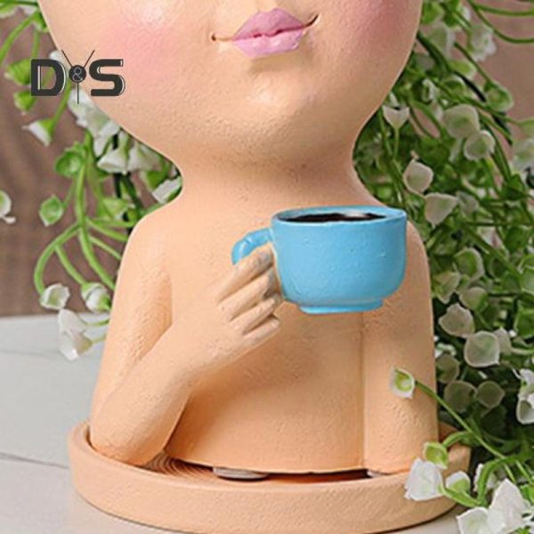 Vases |   Long Lasting Flower Holder Large Capacity Practical Face Flower Pot Crafts Vases beige