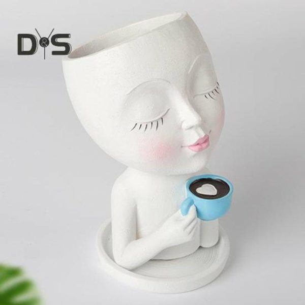 Vases |   Long Lasting Flower Holder Large Capacity Practical Face Flower Pot Crafts Vases beige