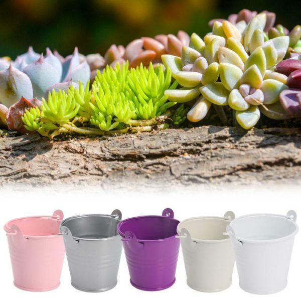 Vases |   Mini Flower Pot Metal Barrel Plant Succulent Plant Flowerpot Home Office Decor Vases beige