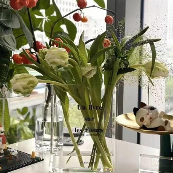 Vases |   Nordic Style Clear Acrylic Book Design Vase Transparent Aesthetic Flower Vase Office Home Room Decor Vases blue