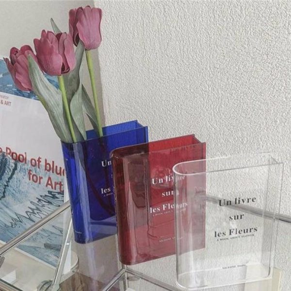 Vases |   Nordic Style Clear Acrylic Book Design Vase Transparent Aesthetic Flower Vase Office Home Room Decor Vases blue