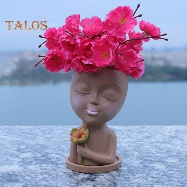 Vases |   Planters Pot Vivid Appearance Ornamental Corrosion Resistant Fancy Cute Girls Head Face Shape Resin Flower Pot Home Supplies Vases beige