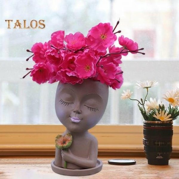 Vases |   Planters Pot Vivid Appearance Ornamental Corrosion Resistant Fancy Cute Girls Head Face Shape Resin Flower Pot Home Supplies Vases beige