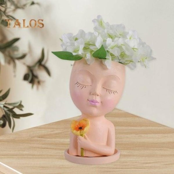 Vases |   Planters Pot Vivid Appearance Ornamental Corrosion Resistant Fancy Cute Girls Head Face Shape Resin Flower Pot Home Supplies Vases beige