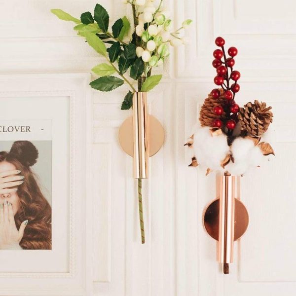 Vases |   Wall Mounted Adhesive Metal Dried Flower Vase Tube Home Garden Balcony Decor Vases golden