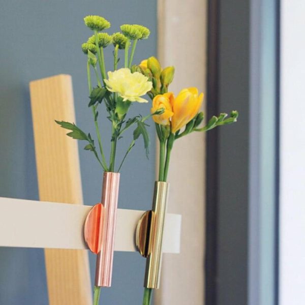 Vases |   Wall Mounted Adhesive Metal Dried Flower Vase Tube Home Garden Balcony Decor Vases golden