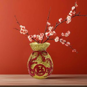 Vases |   Wealth Figurine Flower Vase Chinese Money Bag Fortune For Home Vases gold