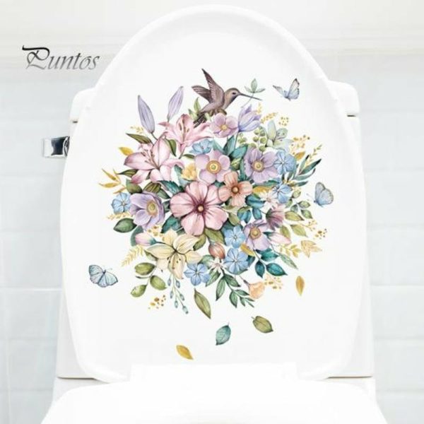 Wall Stickers |   1 Set Toilet Sticker Flower Pattern Wall Decal Removable Self-Adhesive Toilet Lid Sticker For Home Bathroom Wall Stickers Wall Stickers