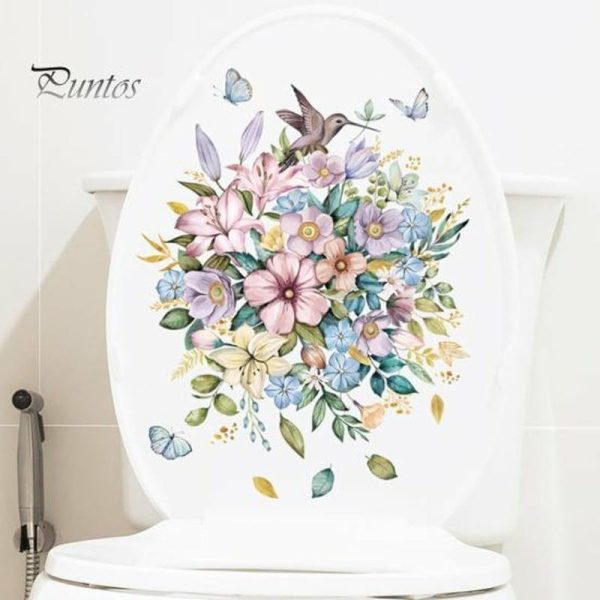 Wall Stickers |   1 Set Toilet Sticker Flower Pattern Wall Decal Removable Self-Adhesive Toilet Lid Sticker For Home Bathroom Wall Stickers Wall Stickers