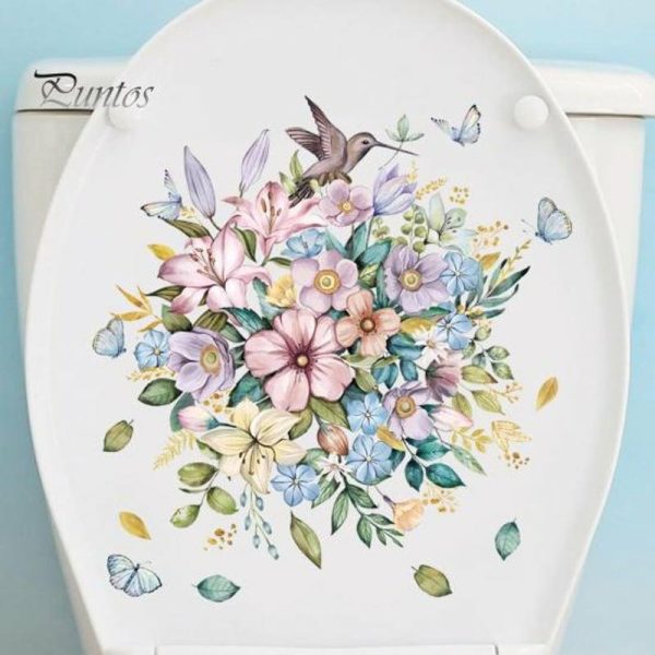 Wall Stickers |   1 Set Toilet Sticker Flower Pattern Wall Decal Removable Self-Adhesive Toilet Lid Sticker For Home Bathroom Wall Stickers Wall Stickers