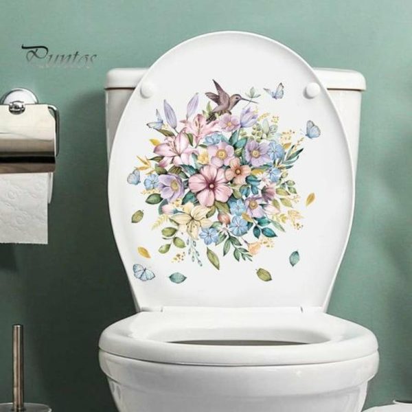 Wall Stickers |   1 Set Toilet Sticker Flower Pattern Wall Decal Removable Self-Adhesive Toilet Lid Sticker For Home Bathroom Wall Stickers Wall Stickers