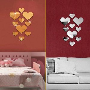 Wall Stickers |   10Pcs Love Heart Acrylic 3D Mirror Wall Sticker Mural Decal Removable Stickers Wall Stickers gold