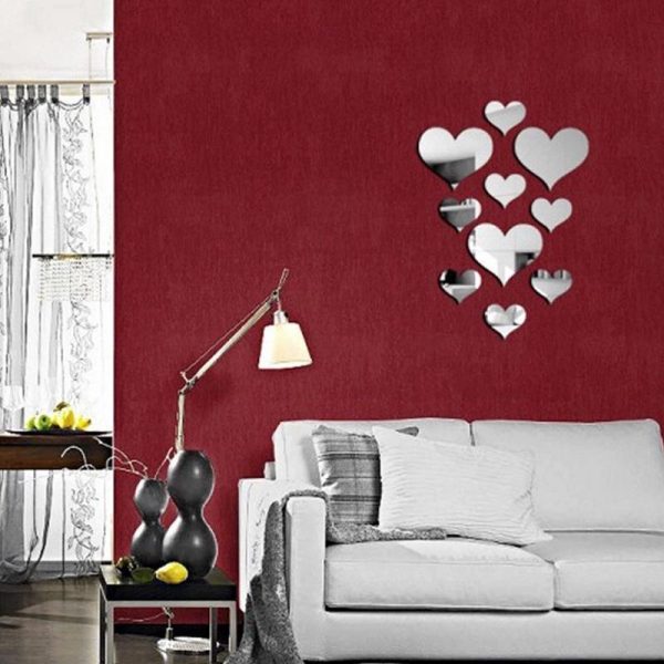 Wall Stickers |   10Pcs Love Heart Removable 3D Mirror Wall Sticker Wall Stickers black