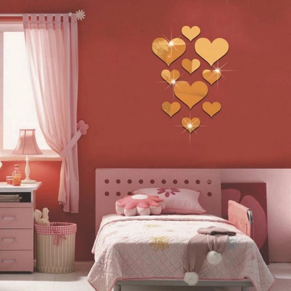 Wall Stickers |   10Pcs Love Heart Removable 3D Mirror Wall Sticker Wall Stickers black