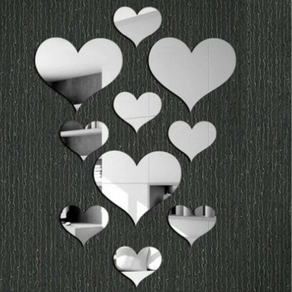 Wall Stickers |   10Pcs Love Heart Removable 3D Mirror Wall Sticker Wall Stickers black