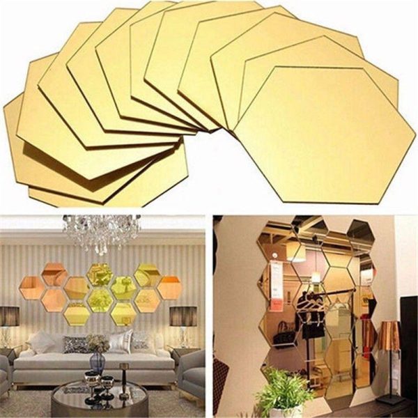 Wall Stickers |   12Pcs 3D Mirror Hexagon Vinyl Removable Wall Sticker Decal Home Decor Art Wall Stickers gold