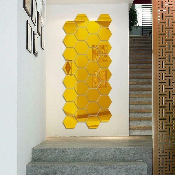 Wall Stickers |   12Pcs 3D Mirror Hexagon Vinyl Removable Wall Sticker Decal Home Decor Art Wall Stickers gold