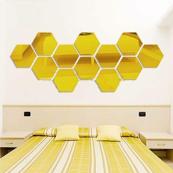 Wall Stickers |   12Pcs 3D Mirror Hexagon Vinyl Removable Wall Sticker Decal Home Decor Art Wall Stickers gold