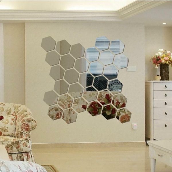 Wall Stickers |   12Pcs 3D Mirror Hexagon Vinyl Removable Wall Sticker Decal Home Decor Art Wall Stickers gold