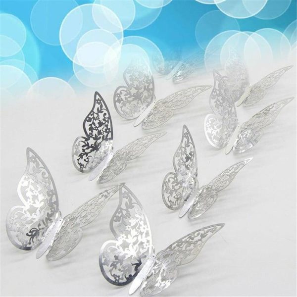 Wall Stickers |   12Pcs Butterfly Silver Mirror Decoration Home Room Art 3D Diy Wall Stickers Wall Stickers gold