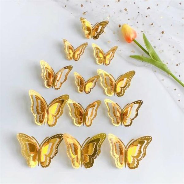 Wall Stickers |   12Pcs Wall Sticker Beautifully 3D Effect Clear Texture Shape Floor Hollow-Out Wall Stickers Wall Stickers golden