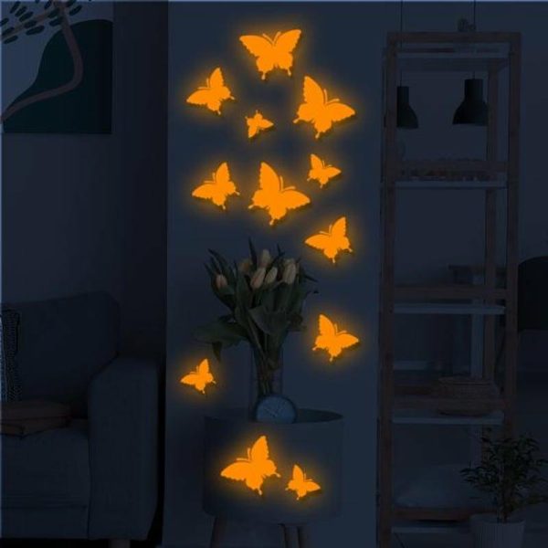 Wall Stickers |   12Pcs Wall Sticker Luminous Effect Easy To Use Pvc Butterfly Wall Stickers blue