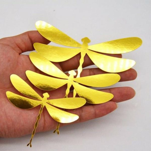 Wall Stickers |   12Pcs Wall Sticker Removable 3D Minimalist Imitation Dragonfly Decals Swallow Wall Stickers Wall Stickers golden