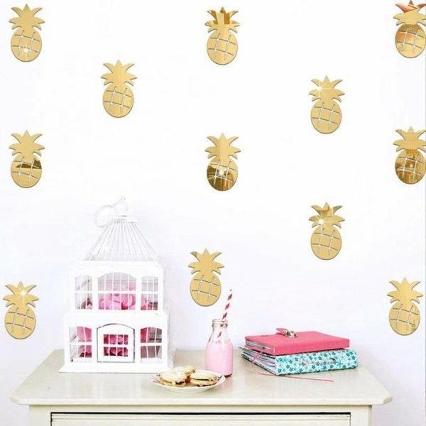 Wall Stickers |   12Pcs/Set Cute Pineapple Mirror Acrylic Wall Stickers Decal Children Room Decor Wall Stickers gold